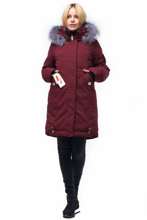 Parka down jacket of medium length with fringe of natural fur № 1849