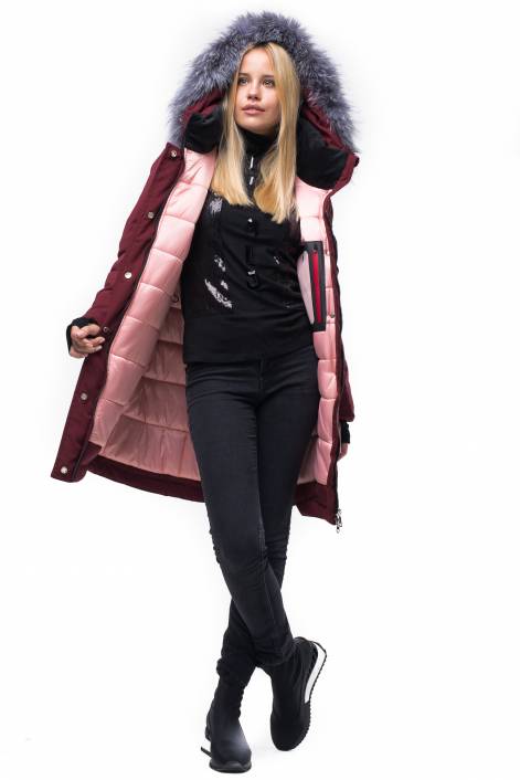 Parka down jacket of medium length with fringe of natural fur № 1849