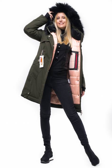 Parka down jacket of medium length with fringe of natural fur № 1849