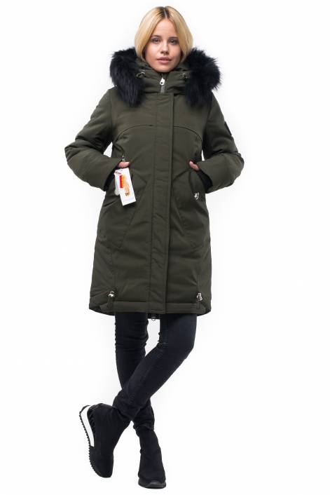 Parka down jacket of medium length with fringe of natural fur № 1849