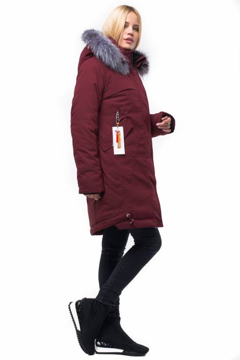 Парка-пуховик середньої довжини з опушкою з натурального хутра № 1849
