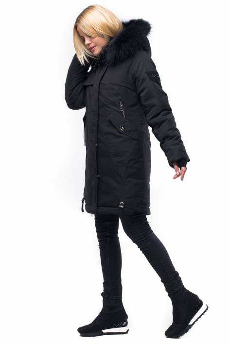Parka down jacket of medium length with fringe of natural fur № 1849