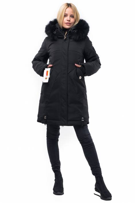 Parka down jacket of medium length with fringe of natural fur № 1849