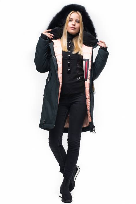 Parka down jacket of medium length with fringe of natural fur № 1849