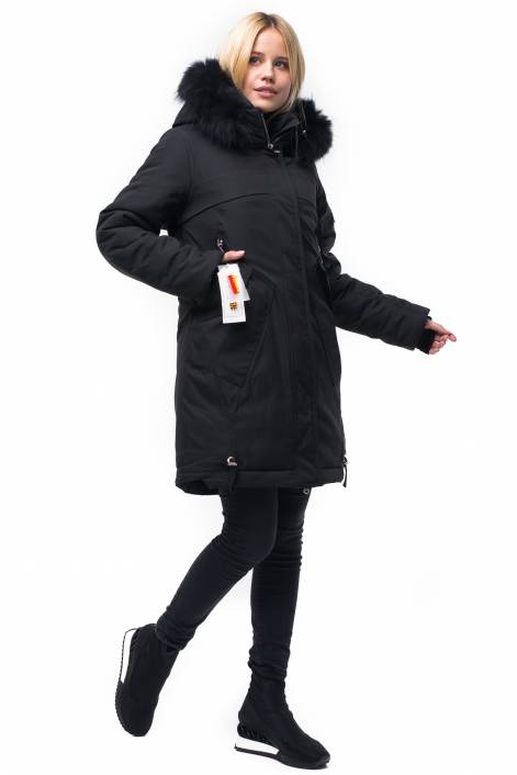 Parka down jacket of medium length with fringe of natural fur № 1849