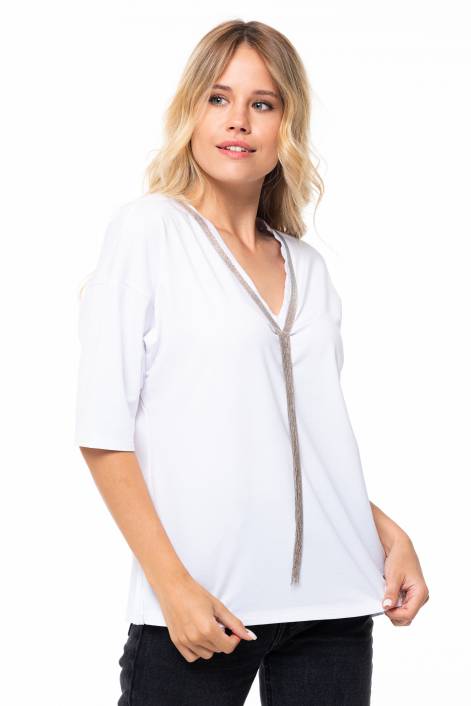 Элегантная футболка с металлизированным декором №389