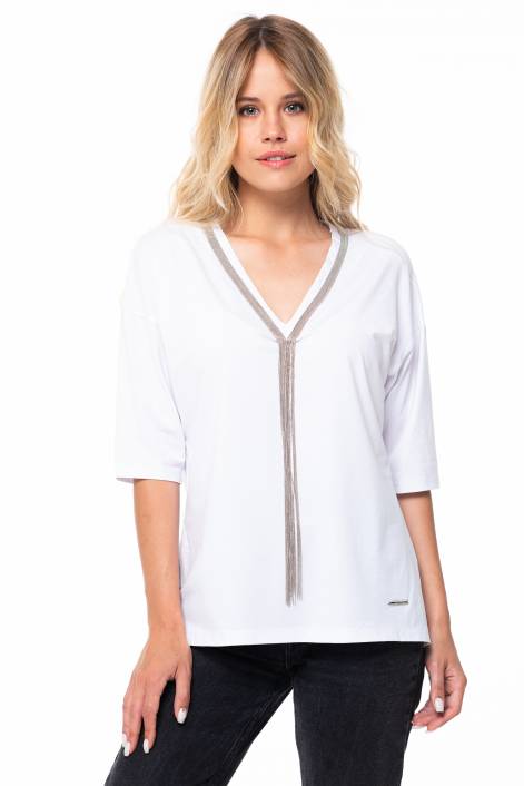 Элегантная футболка с металлизированным декором №389