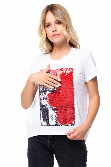 Футболка с пайетками меняющими рисунок №395D