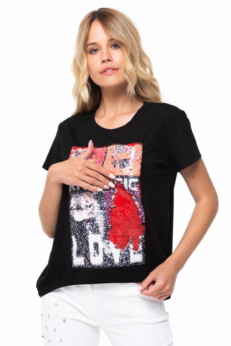 Футболка с пайетками меняющими рисунок №395D