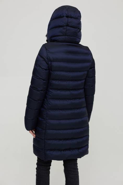 Ультрамодний пуховик довжиною вище коліна №3850 з натуральним коміром з хутра песця